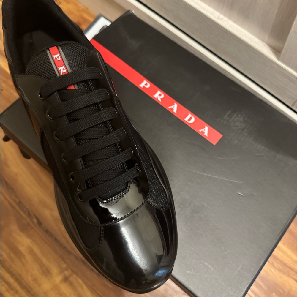 Prada Men's Black Glossy Athletic Shoes